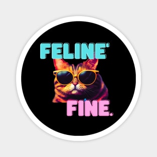 Feline fine cat lover pun Magnet